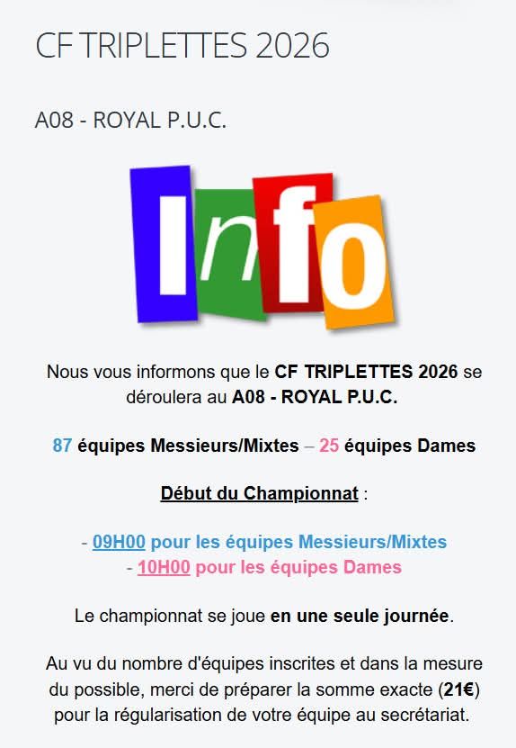 16 mai 2026 CHPT FED TRIPLETTE ROYAL PUC